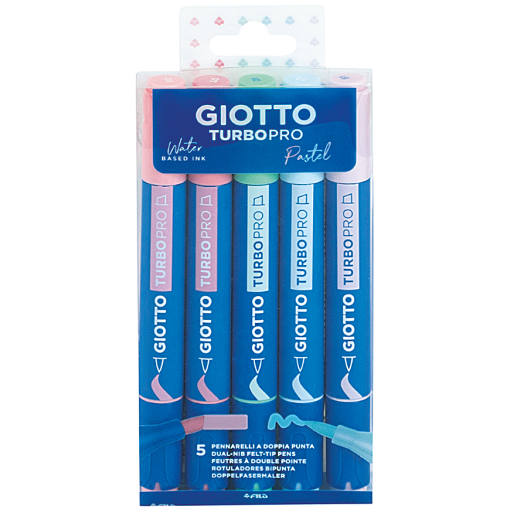 Turbo Pro Dual Tip Marker Pen 5-set Pastel in de groep Pennen / Kunstenaarspotloden en -stiften / Aquarelmarkers bij Voorcrea (135470)