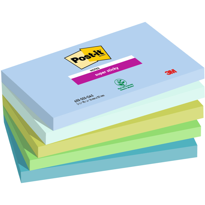 Post-it Super Sticky 76x127 Kleurenmix Oasis 5-pack in de groep Papier & Blokken / Schrijven en noteren / Post-it en notitieblokjes bij Voorcrea (135717)