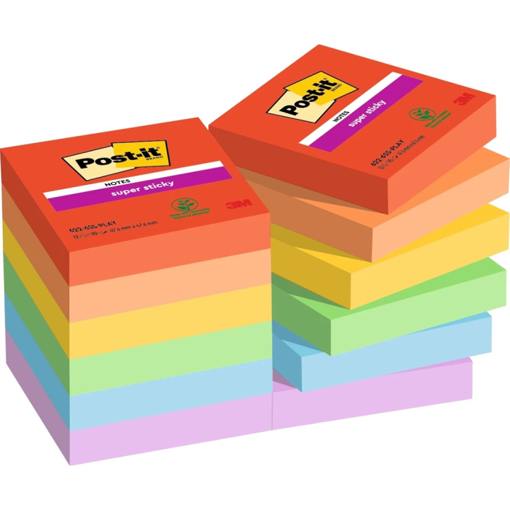 Post-it Super Sticky 47,6x47,6 Kleurenmix Playful 12-pack in de groep Papier & Blokken / Schrijven en noteren / Post-it en notitieblokjes bij Voorcrea (135719)