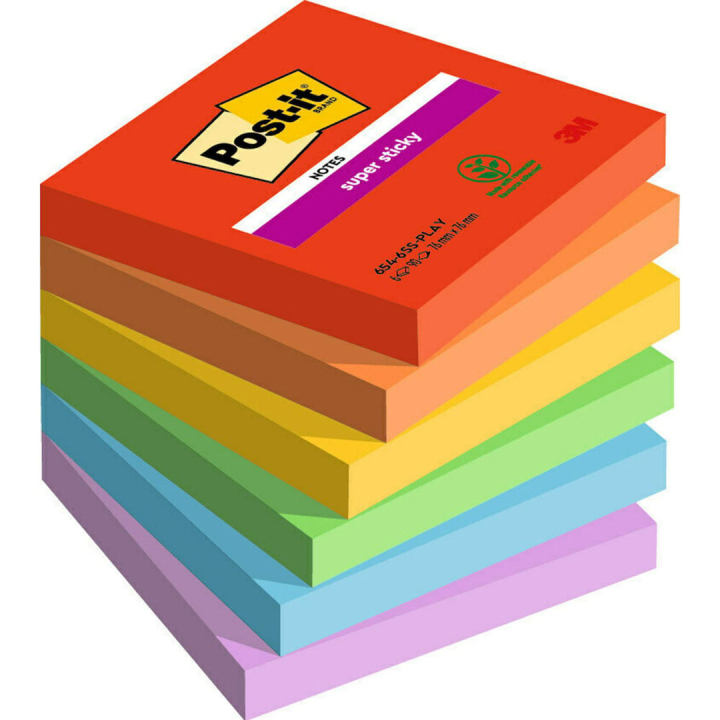 Post-it Super Sticky 76x76 Kleurenmix Playful 6-pack in de groep Papier & Blokken / Schrijven en noteren / Post-it en notitieblokjes bij Voorcrea (135724)