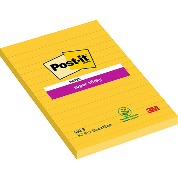 Post-It Super Sticky 102x152 Geel gelinieerd in de groep Papier & Blokken / Schrijven en noteren / Post-it en notitieblokjes bij Voorcrea (135727)