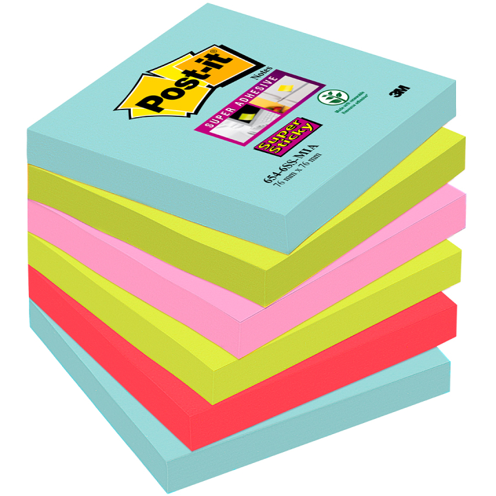 Post-it Super Sticky 76x76 Kleurenmix Cosmic 6-pack in de groep Papier & Blokken / Schrijven en noteren / Post-it en notitieblokjes bij Voorcrea (135733)