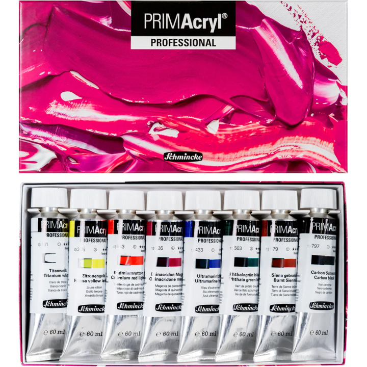 PRIMAcryl Acrylverf 60 ml 8-delige set in de groep Kunstenaarsmateriaal / Kunstenaarsverf / Acrylverf bij Voorcrea (136012)