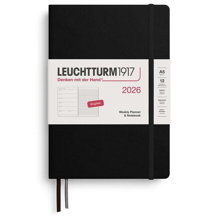 Kalender Weekly Planner & Notebook 2026 A5 Black in de groep Papier & Blokken / Kalenders en agenda's / 12 maanden agenda's bij Voorcrea (136217)