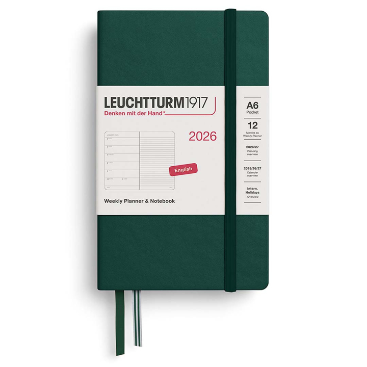 Kalender Weekly Planner & Notebook 2026 A6 Forest Green in de groep Papier & Blokken / Kalenders en agenda's / 12 maanden agenda's bij Voorcrea (136235)