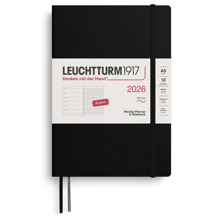 Kalender Weekly Planner & Notebook 2026 A5 Soft Cover Black in de groep Papier & Blokken / Kalenders en agenda's / 12 maanden agenda's bij Voorcrea (136238)