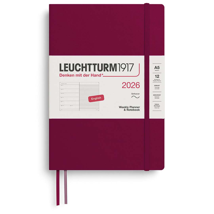 Kalender Weekly Planner & Notebook 2026 A5 Soft Cover Port Red in de groep Papier & Blokken / Kalenders en agenda's / 12 maanden agenda's bij Voorcrea (136241)