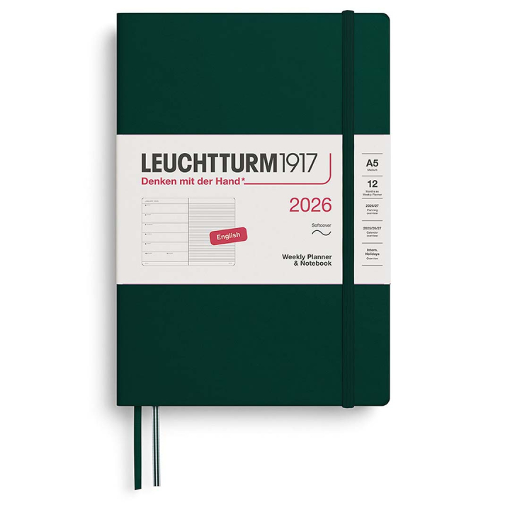 Kalender Weekly Planner & Notebook 2026 A5 Soft Cover Forest Green in de groep Papier & Blokken / Kalenders en agenda's / 12 maanden agenda's bij Voorcrea (136246)