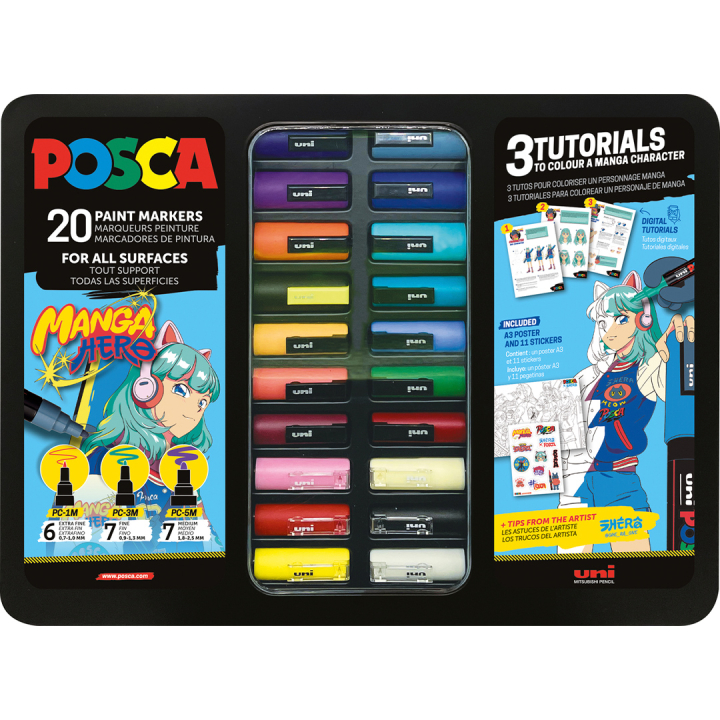 Posca Manga Hero 20-set in de groep Pennen / Kunstenaarspotloden en -stiften / Acrylmarkers bij Voorcrea (136281)