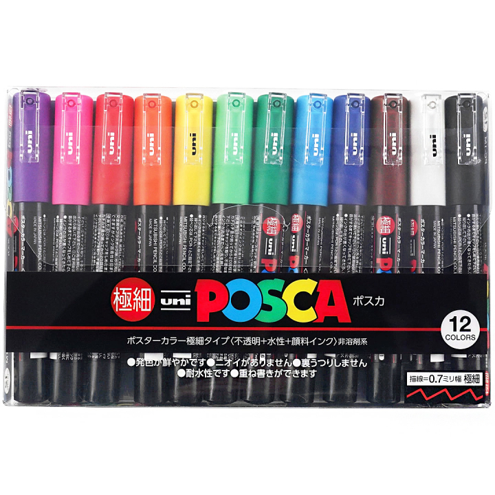 Posca PC-1MC 12-set in de groep Pennen / Kunstenaarspotloden en -stiften / Acrylmarkers bij Voorcrea (136456)