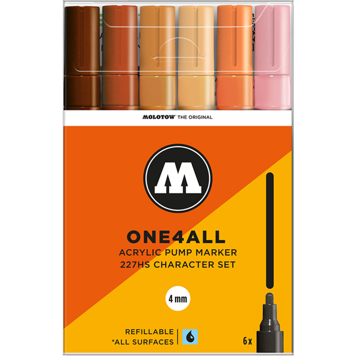 One4All 227HS 4mm Character 6-pack in de groep Pennen / Kunstenaarspotloden en -stiften / Acrylmarkers bij Voorcrea (136936)