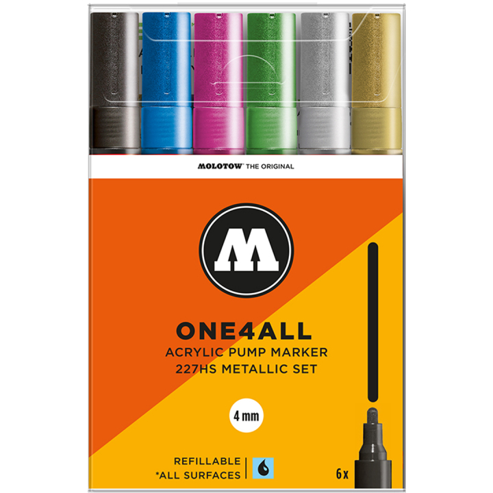 One4All 227HS 4mm Metallic 6-pack in de groep Pennen / Kunstenaarspotloden en -stiften / Acrylmarkers bij Voorcrea (136937)