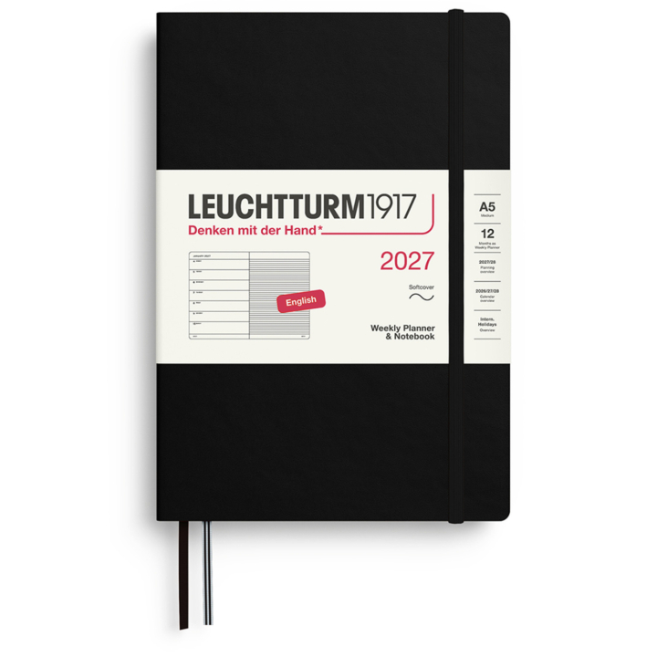Kalender Weekly Planner & Notebook 2027 A5 Soft Cover Black in de groep Papier & Blokken / Kalenders en agenda's / 12 maanden agenda's bij Voorcrea (137493)