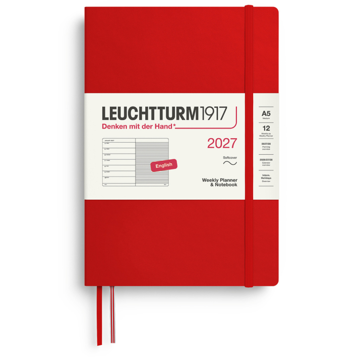Kalender Weekly Planner & Notebook 2027 A5 Soft Cover Cherry in de groep Papier & Blokken / Kalenders en agenda's / 12 maanden agenda's bij Voorcrea (137497)