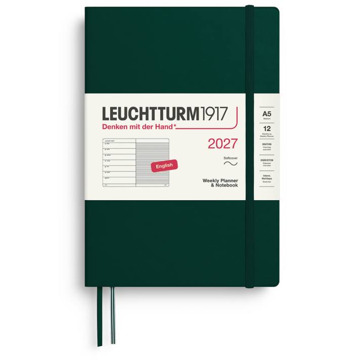 Kalender Weekly Planner & Notebook 2027 A5 Soft Cover Forest Green in de groep Papier & Blokken / Kalenders en agenda's / 12 maanden agenda's bij Voorcrea (137502)