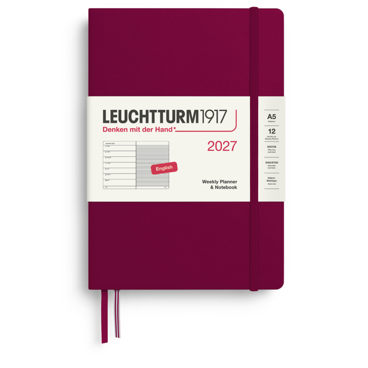 Kalender Weekly Planner & Notebook 2027 A5 Port Red in de groep Papier & Blokken / Kalenders en agenda's / 12 maanden agenda's bij Voorcrea (137515)