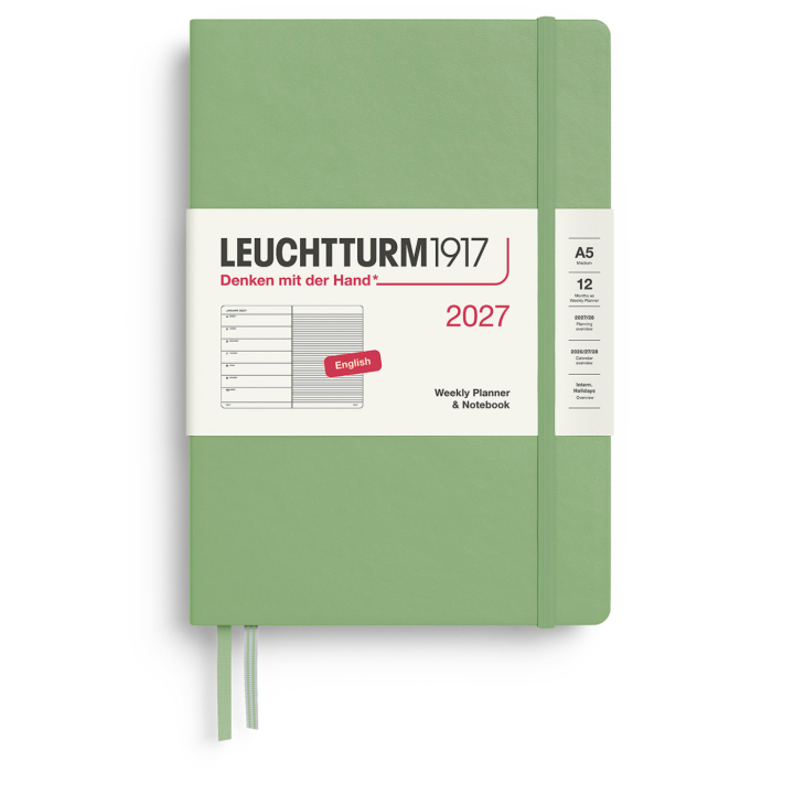 Kalender Weekly Planner & Notebook 2027 A5 Sage in de groep Papier & Blokken / Kalenders en agenda's / 12 maanden agenda's bij Voorcrea (137519)