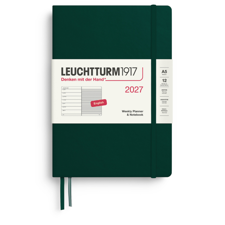 Kalender Weekly Planner & Notebook 2027 A5 Forest Green in de groep Papier & Blokken / Kalenders en agenda's / 12 maanden agenda's bij Voorcrea (137521)