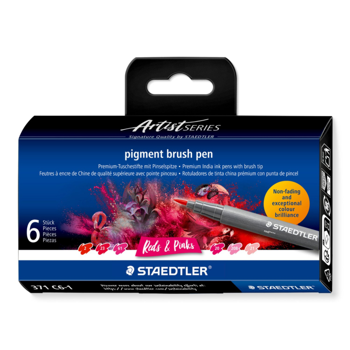 Pigment Arts Brush Pen 6-set Red/Pink in de groep Pennen / Kunstenaarspotloden en -stiften / Brushpennen bij Voorcrea (137610)