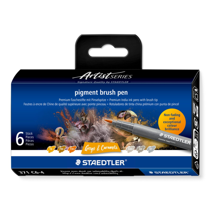Pigment Arts Brush Pen 6-set Grey/Caramel in de groep Pennen / Kunstenaarspotloden en -stiften / Brushpennen bij Voorcrea (137614)