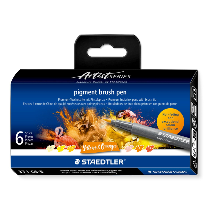 Pigment Arts Brush Pen 6-set Yellow/Orange in de groep Product series / Staedtler Artist Series bij Voorcrea (137615)