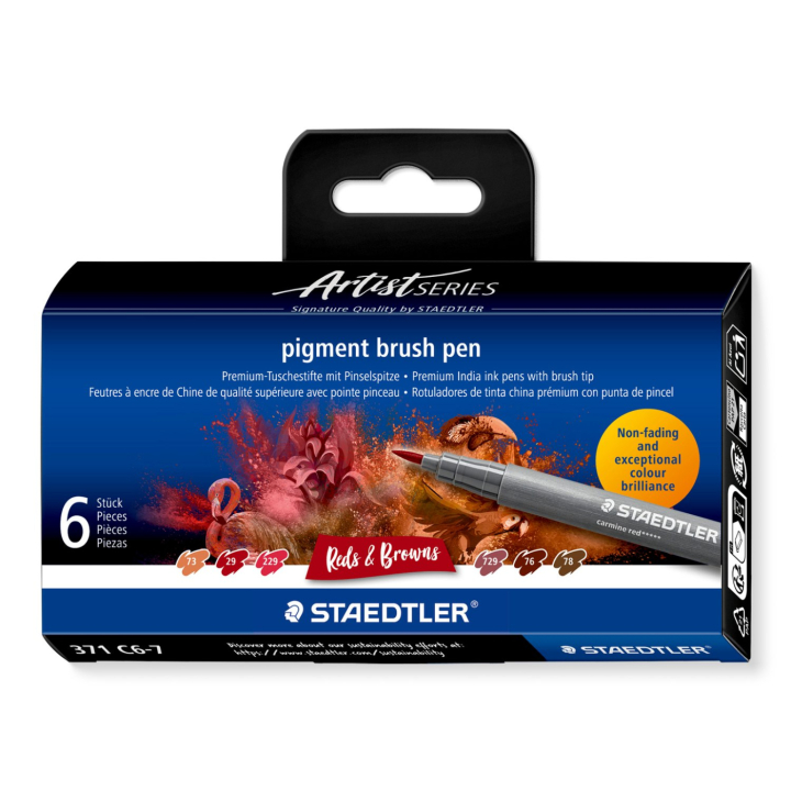 Pigment Arts Brush Pen 6-set Red/Brown in de groep Pennen / Kunstenaarspotloden en -stiften / Brushpennen bij Voorcrea (137617)