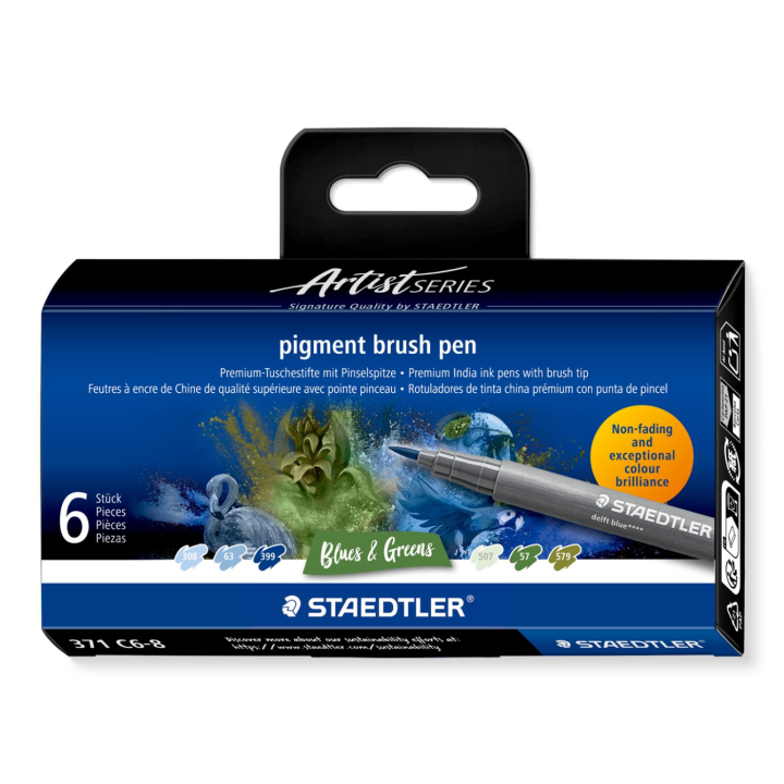 Pigment Arts Brush Pen 6-set Blue/Green in de groep Pennen / Kunstenaarspotloden en -stiften / Brushpennen bij Voorcrea (137618)