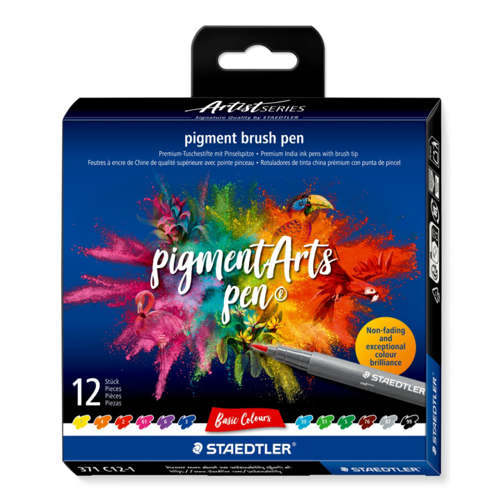 Pigment Arts Brush Pen 12-set Basic in de groep Pennen / Kunstenaarspotloden en -stiften / Brushpennen bij Voorcrea (137620)