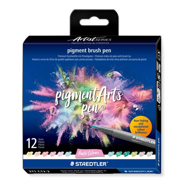 Pigment Arts Brush Pen 12-set Pastel in de groep Pennen / Kunstenaarspotloden en -stiften / Brushpennen bij Voorcrea (137621)