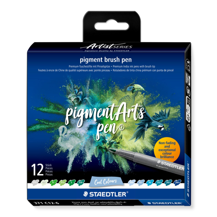 Pigment Arts Brush Pen 12-set Cool in de groep Pennen / Kunstenaarspotloden en -stiften / Brushpennen bij Voorcrea (137625)