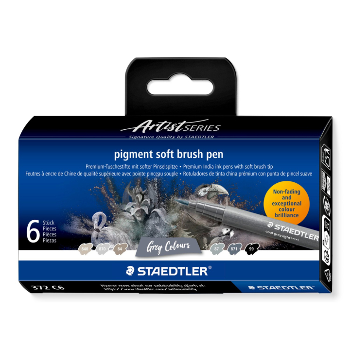Pigment Arts Soft Brush Pen 6-set Grey in de groep Pennen / Kunstenaarspotloden en -stiften / Brushpennen bij Voorcrea (137626)