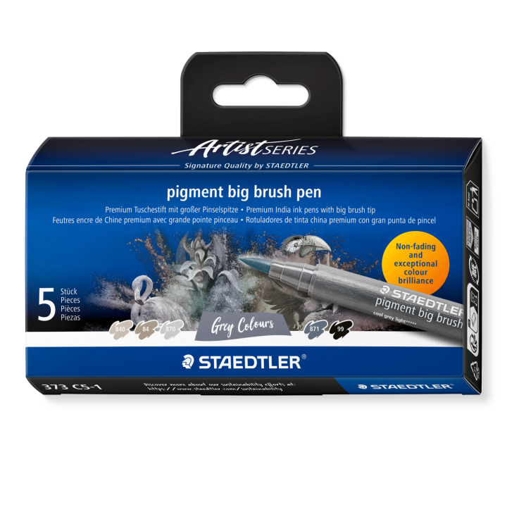 Pigment Arts Big Brush Pen 5-set Grey in de groep Pennen / Kunstenaarspotloden en -stiften / Brushpennen bij Voorcrea (137629)