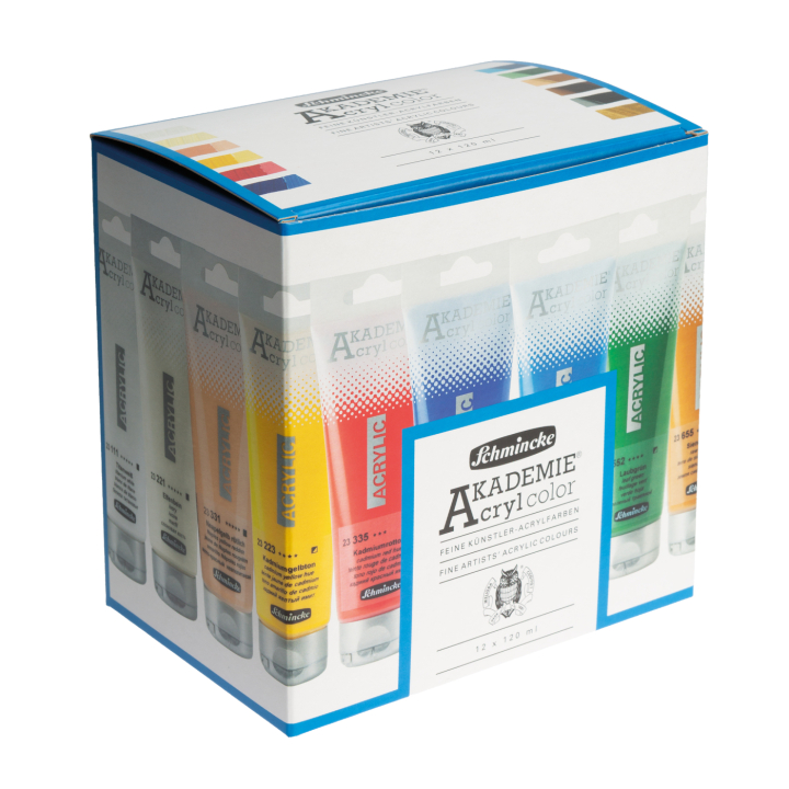 Akademie Acrylverf 120 ml 12-delige set in de groep Kunstenaarsmateriaal / Kunstenaarsverf / Acrylverf bij Voorcrea (137785)