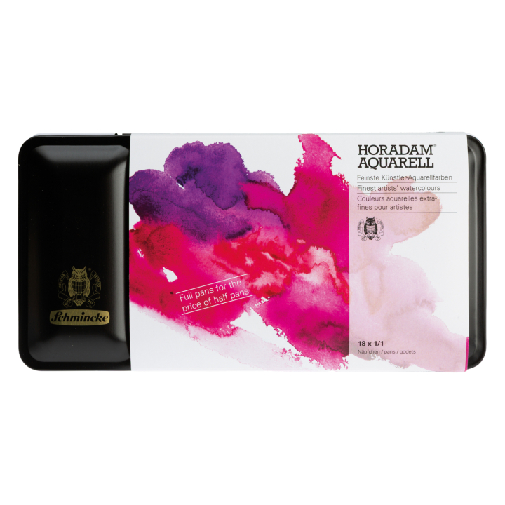 Horadam Aquarell Full Pans 18-set in de groep Kunstenaarsmateriaal / Kunstenaarsverf / Aquarelverf / Aquarelverf in napje bij Voorcrea (137789)