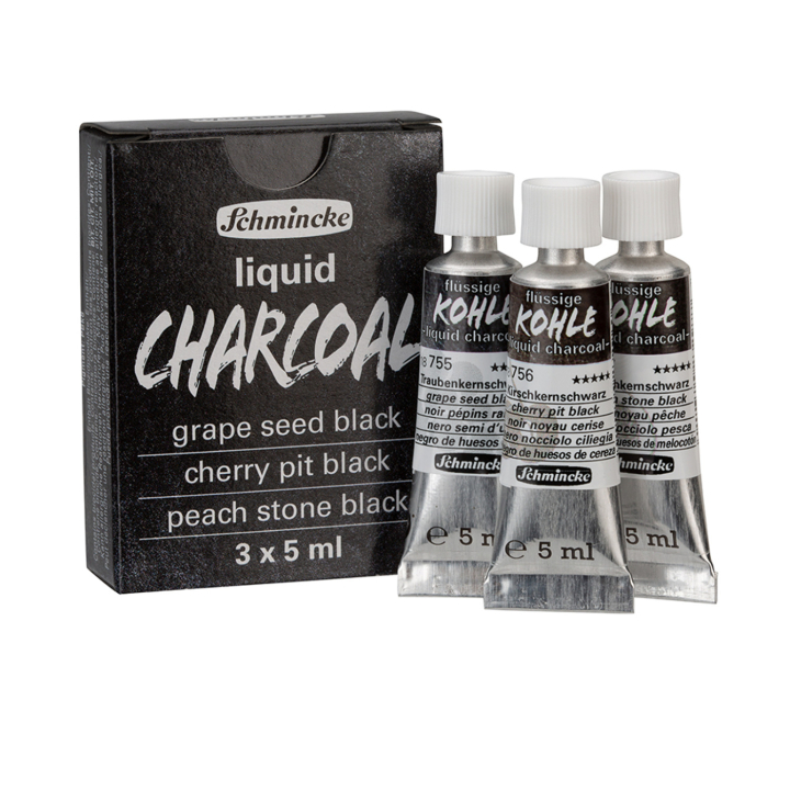 Liqiud Charcoal 3-set in de groep Kunstenaarsmateriaal / Krijt en potloden / Houtskoolpotloden en houtskool bij Voorcrea (137810)