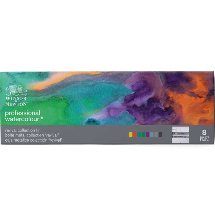 Professional Aquarelverf 1/2 napje Revival 8-set + 16 lege napjes in de groep Kunstenaarsmateriaal / Kunstenaarsverf / Aquarelverf / Aquarelverf in napje bij Voorcrea (137998)
