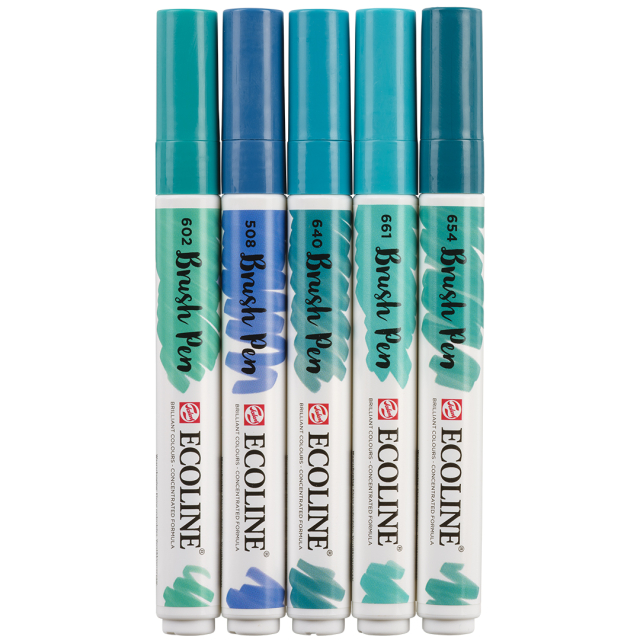 Ecoline Brush Pen Green Blue 5-set