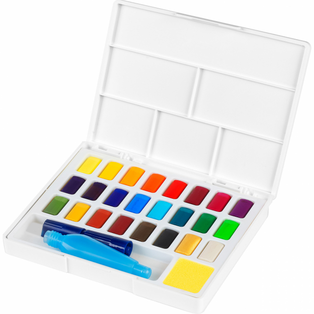Aquarelset 24 kleuren palet + waterpenseel