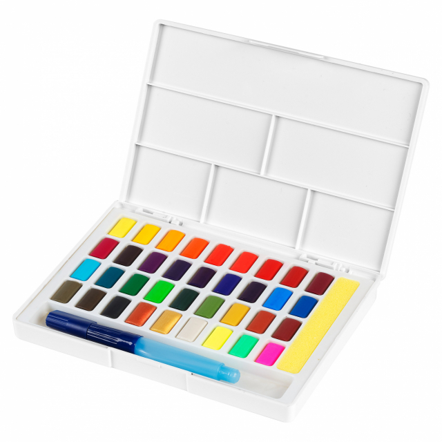 Aquarelset 36 kleuren palet + waterpenseel