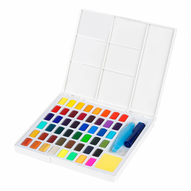 Aquarelset 48 kleuren palet + waterpenseel