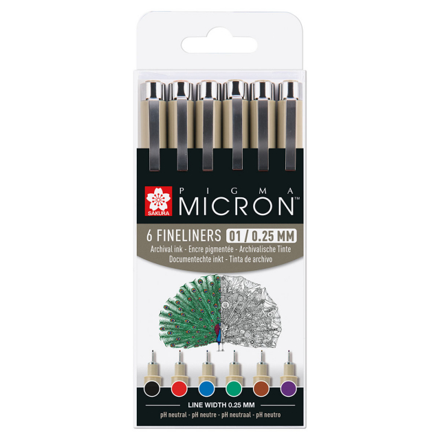Pigma Micron Fineliner 6-set 01 Basic Colours