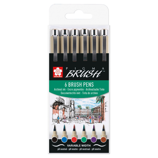 Pigma Brush 6-set Basic Colours