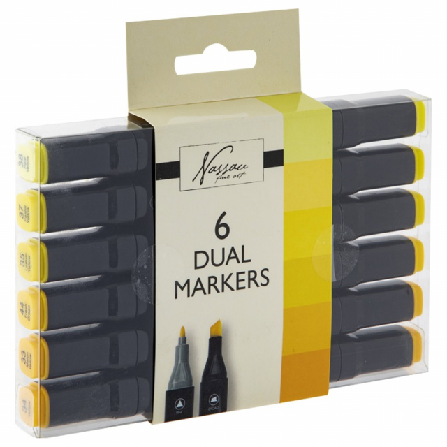 Dual-tip Markers 6-set Geel