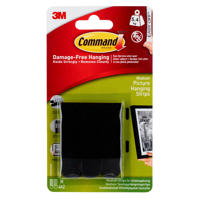 Command Hanging Strips Medium Zwart