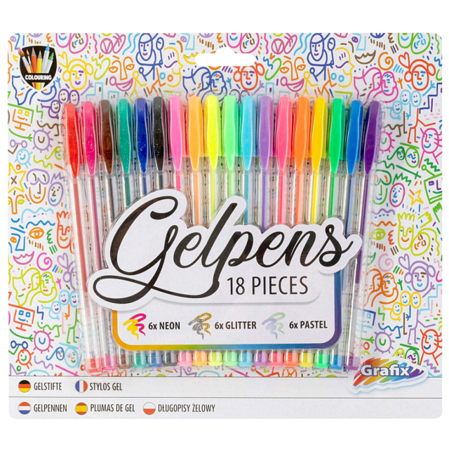 Gelpennenset Neon Glitter Pastel, 18dlg