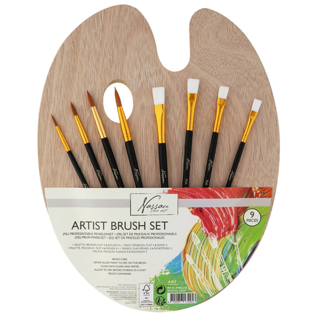 Schilderspalet Hout + 8 Penselen