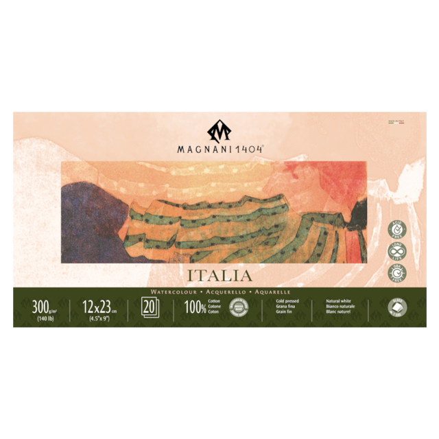 Aquarelblok Italia 100% Katoen 300g Fine Grain 12x23cm 20 Sheets