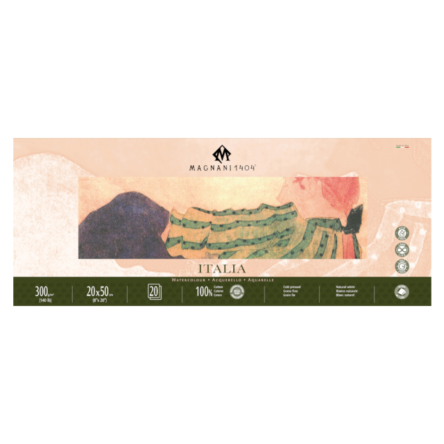 Aquarelblok Italia 100% Katoen 300g Fine Grain 20x50cm 20 Sheets