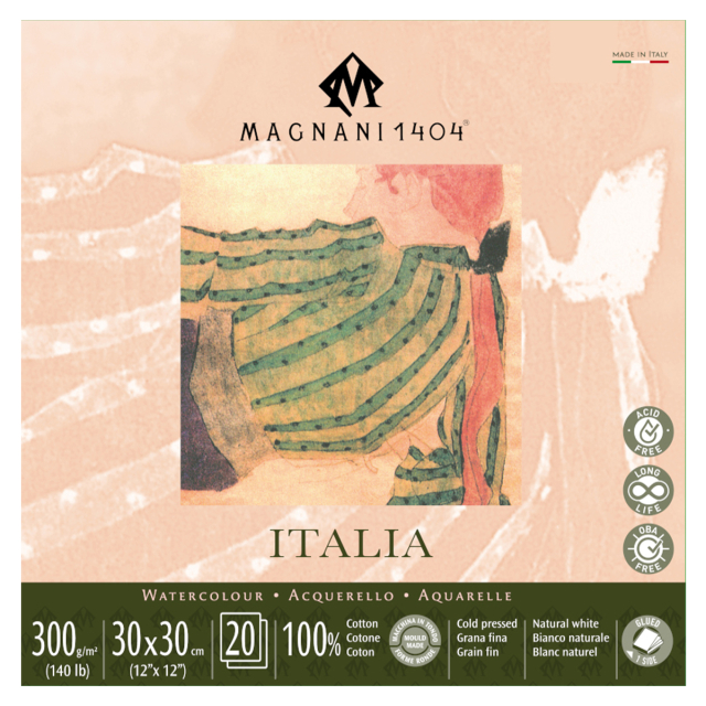 Aquarelblok Italia 100% Katoen 300g Fine Grain 30x30cm 20 Sheets