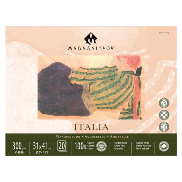 Aquarelblok Italia 100% Katoen 300g Fine Grain 31x41cm 20 Sheets